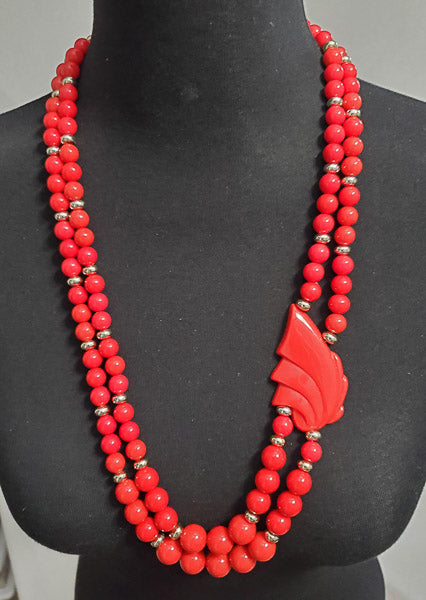 2032-Large Red Resin Vintage Necklace