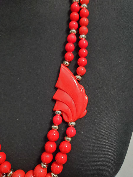 2032-Large Red Resin Vintage Necklace