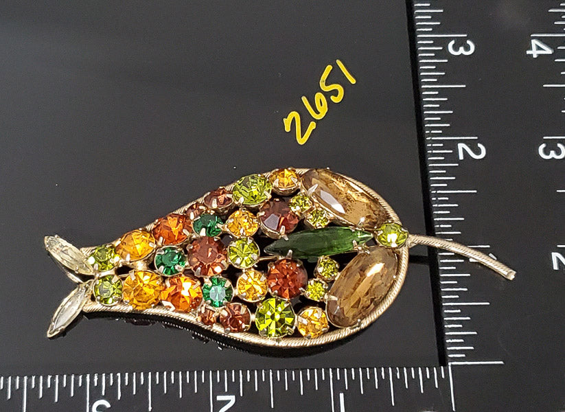 Large Rhinestone Autumn Floral Brooch