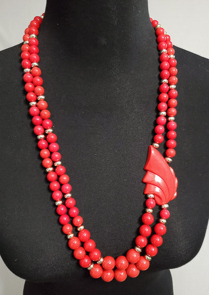 2032-Large Red Resin Vintage Necklace