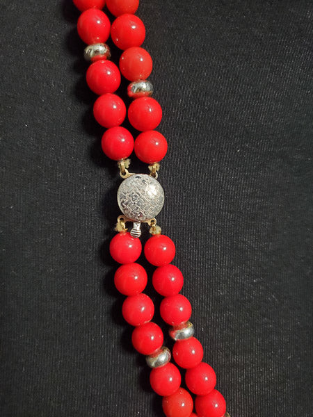 2032-Large Red Resin Vintage Necklace