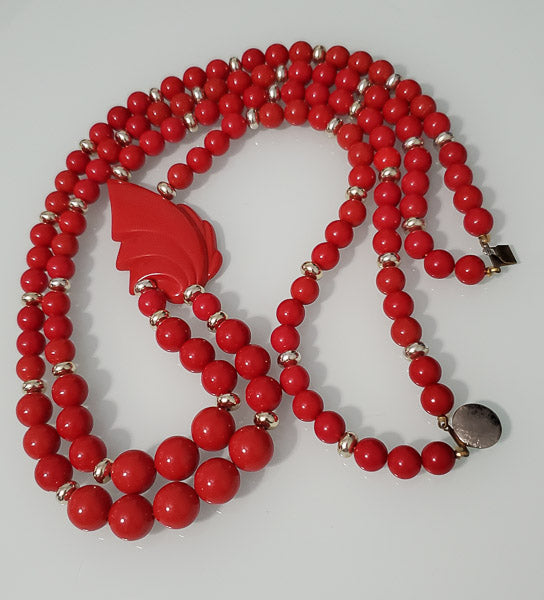 2032-Large Red Resin Vintage Necklace
