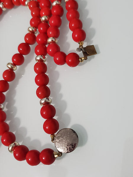 2032-Large Red Resin Vintage Necklace