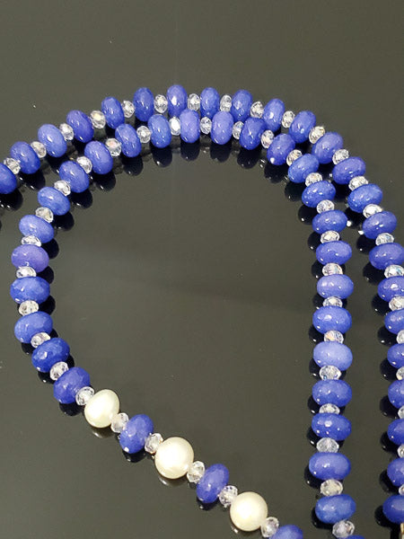 Blue Jade & Pearl Sterling Necklace