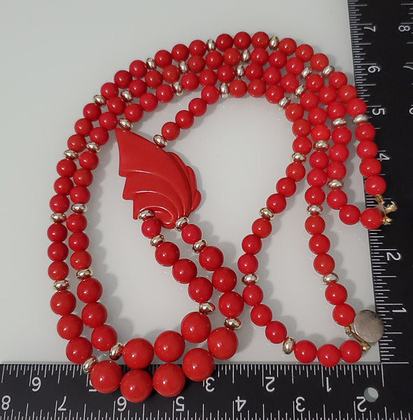2032-Large Red Resin Vintage Necklace