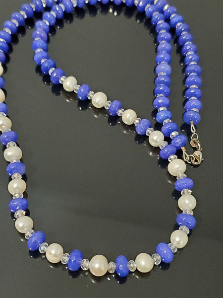 Blue Jade & Pearl Sterling Necklace