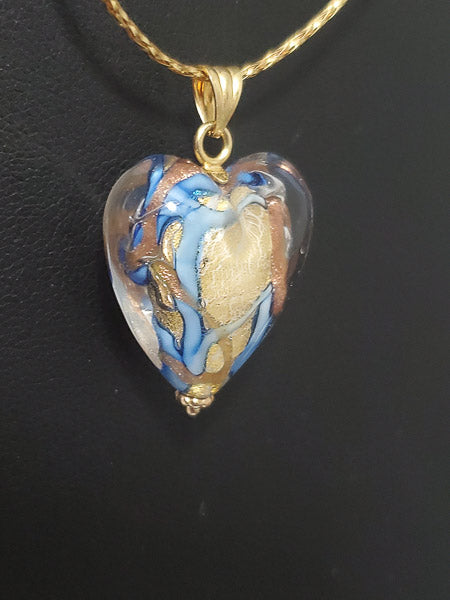 14k Gold Murano Glass Heart Necklace
