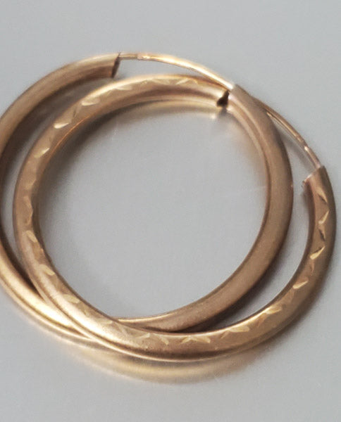 Vintage 9k Gold Diamond Etched Hoop Earrings