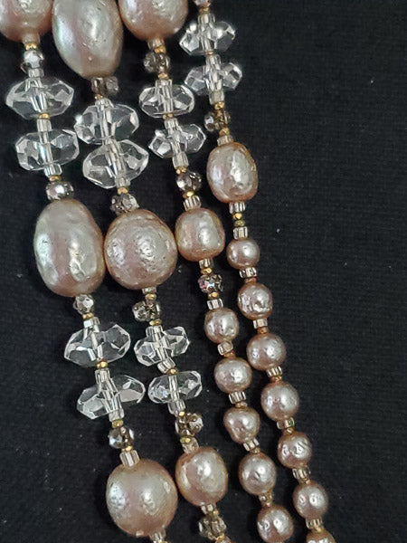 MIRIAM HASKELL Baroque Pearl & Glass Crystal Necklace