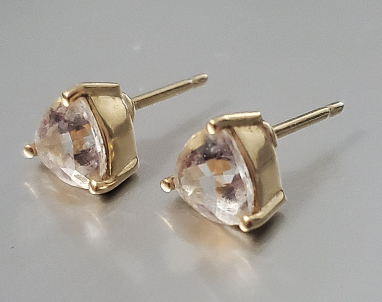Solid 18k Gold White Topaz Trillion Cut Earrings