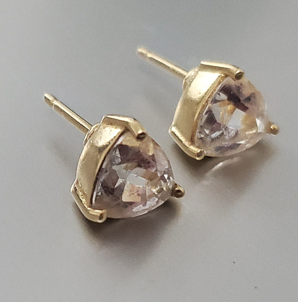 Solid 18k Gold White Topaz Trillion Cut Earrings