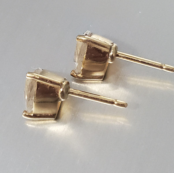 Solid 18k Gold White Topaz Trillion Cut Earrings