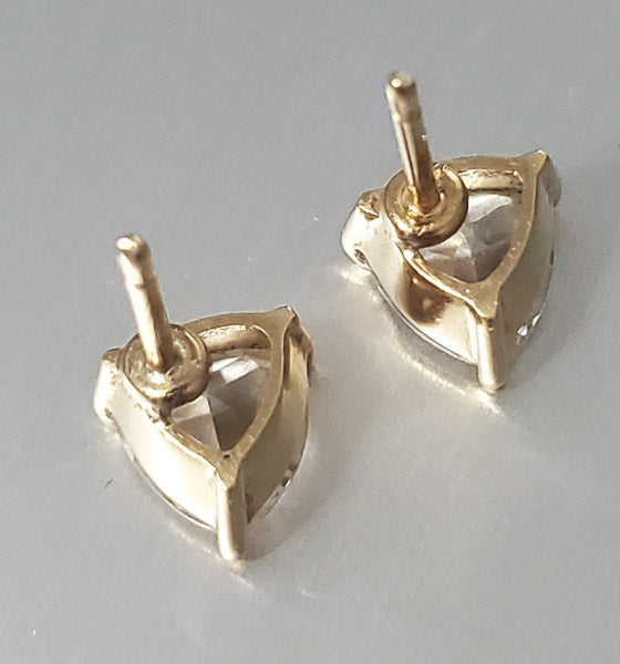 Solid 18k Gold White Topaz Trillion Cut Earrings