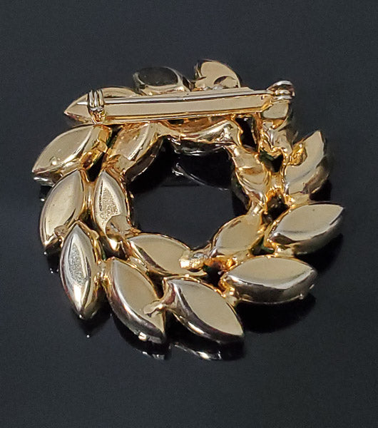 Vintage Rhinestone Wreath Brooch in Berry & Shades of Green