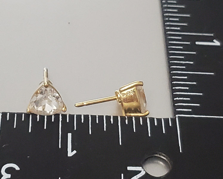 Solid 18k Gold White Topaz Trillion Cut Earrings