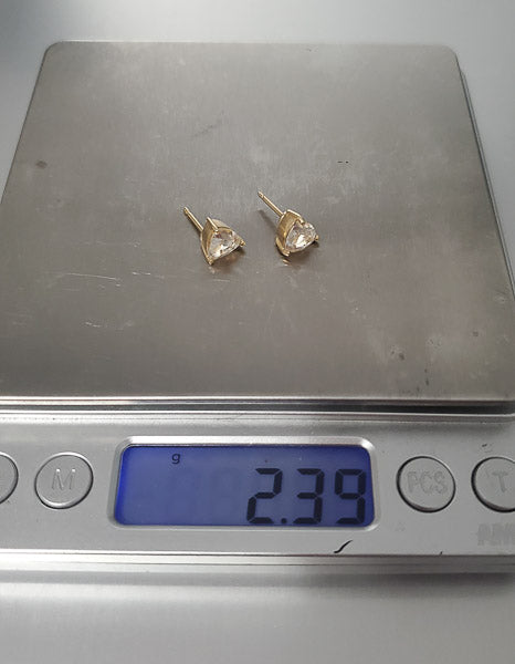 Solid 18k Gold White Topaz Trillion Cut Earrings