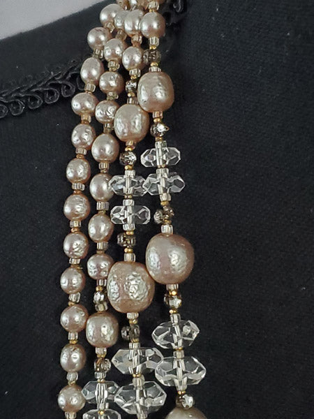 MIRIAM HASKELL Baroque Pearl & Glass Crystal Necklace