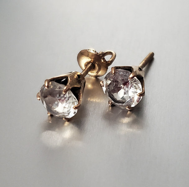 Antique 6mm Paste Stone 10k Gold Stud Earrings