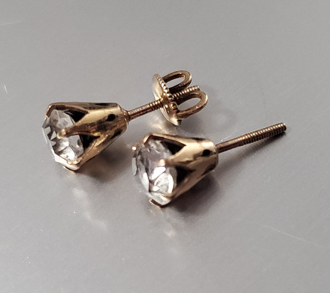 Antique 6mm Paste Stone 10k Gold Stud Earrings