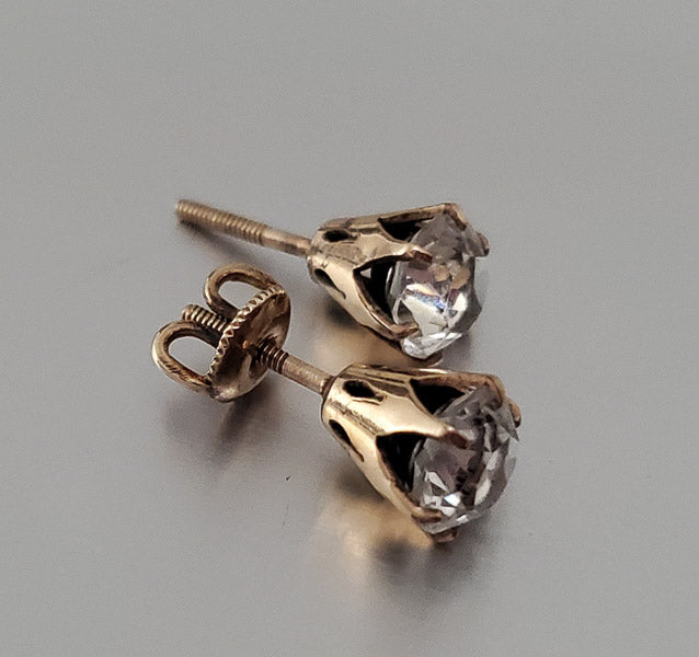 Antique 6mm Paste Stone 10k Gold Stud Earrings