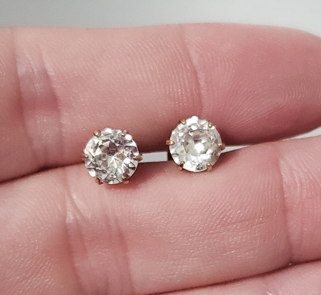 Antique 6mm Paste Stone 10k Gold Stud Earrings