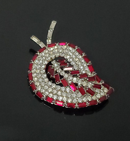 Vintage Red & Clear Tiered Rhinestone Brooch