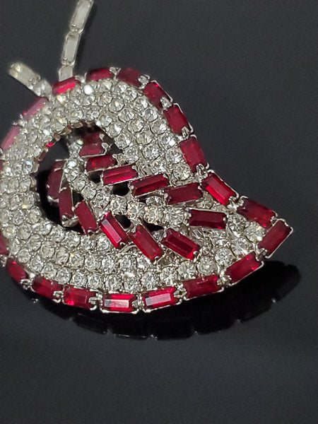 Vintage Red & Clear Tiered Rhinestone Brooch