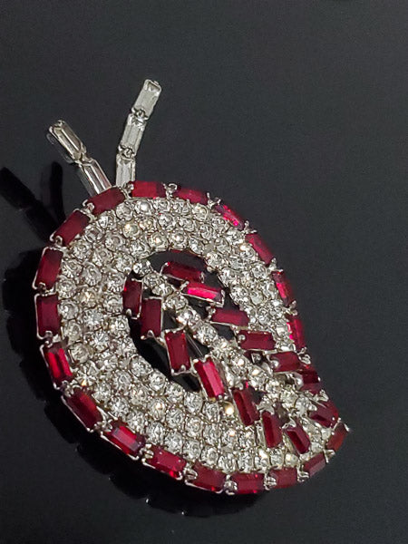 Vintage Red & Clear Tiered Rhinestone Brooch