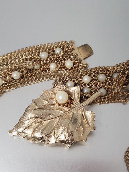 4092-Vintage Leaf Clasp Multi-Strand Necklace