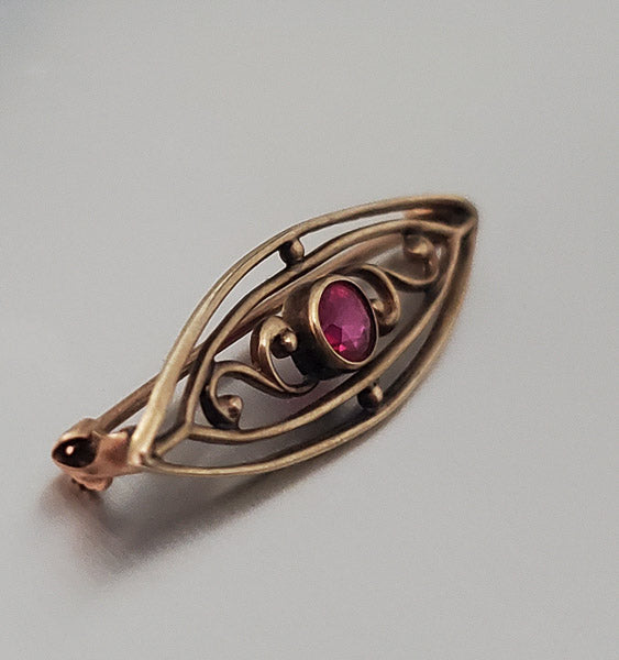 Antique Art Deco 10k Gold Ruby Brooch