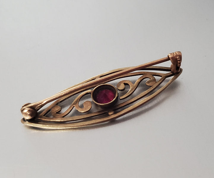 Antique Art Deco 10k Gold Ruby Brooch