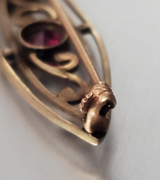 Antique Art Deco 10k Gold Ruby Brooch