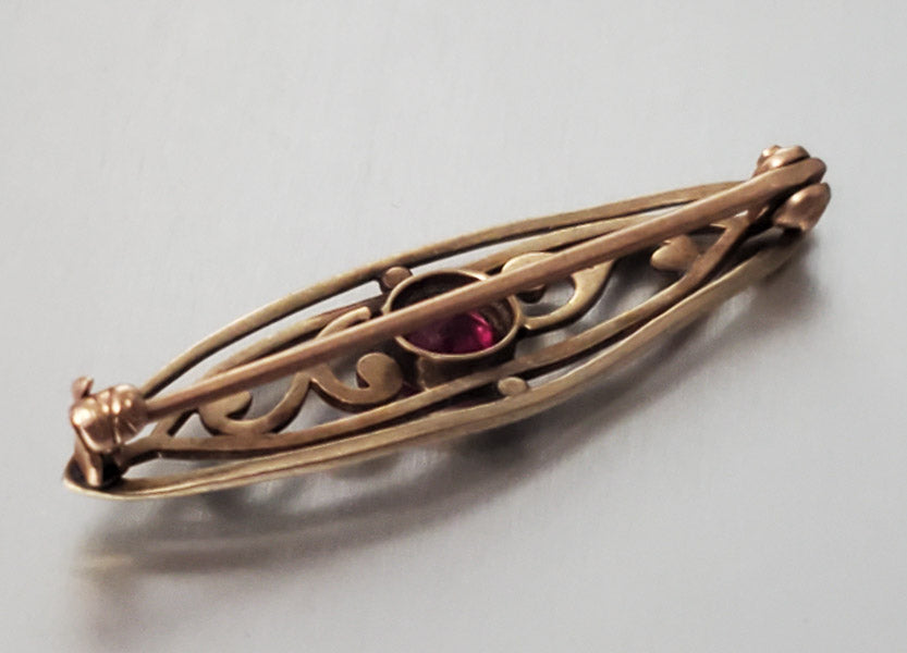 Antique Art Deco 10k Gold Ruby Brooch