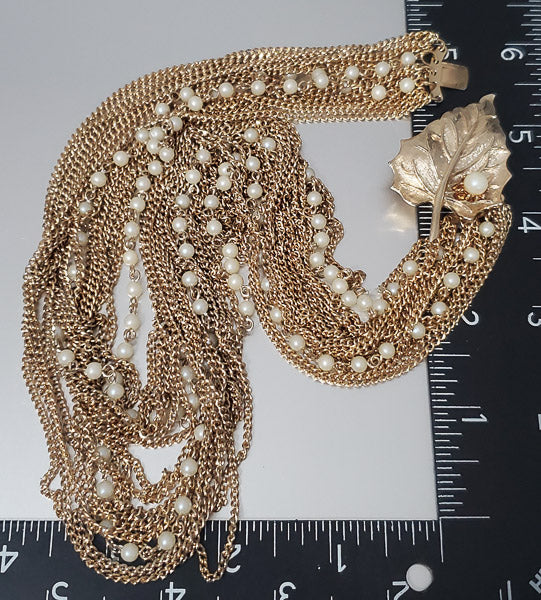 4092-Vintage Leaf Clasp Multi-Strand Necklace