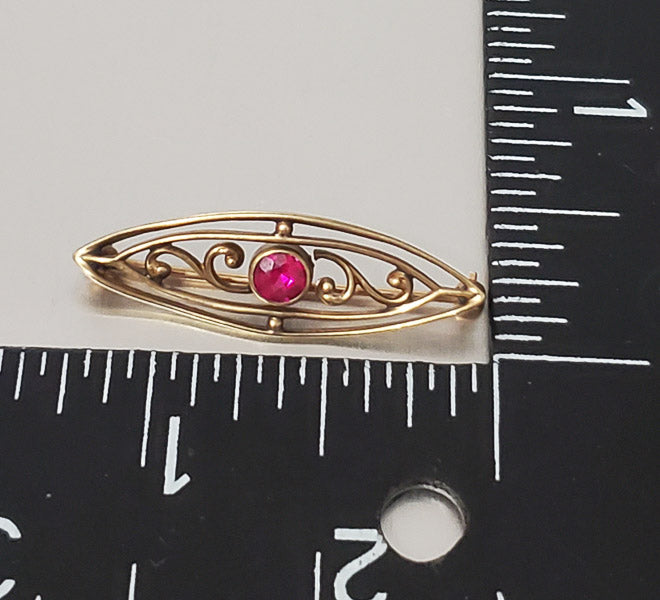 Antique Art Deco 10k Gold Ruby Brooch