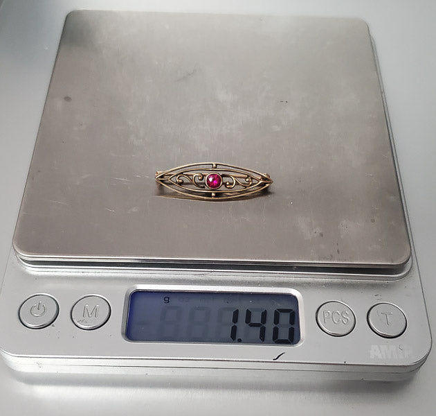 Antique Art Deco 10k Gold Ruby Brooch