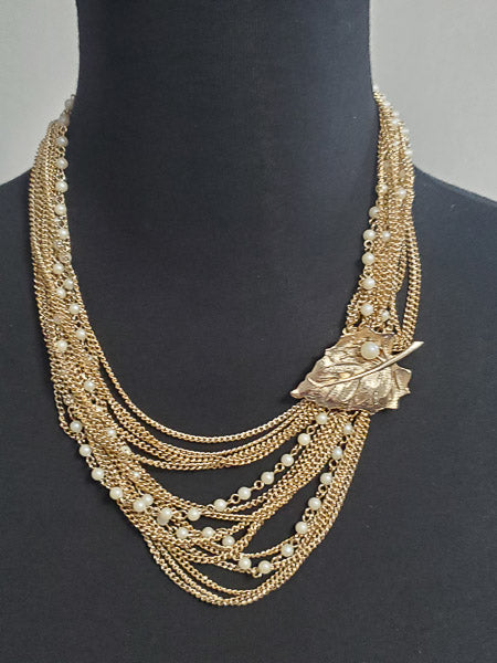 4092-Vintage Leaf Clasp Multi-Strand Necklace