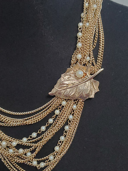 4092-Vintage Leaf Clasp Multi-Strand Necklace