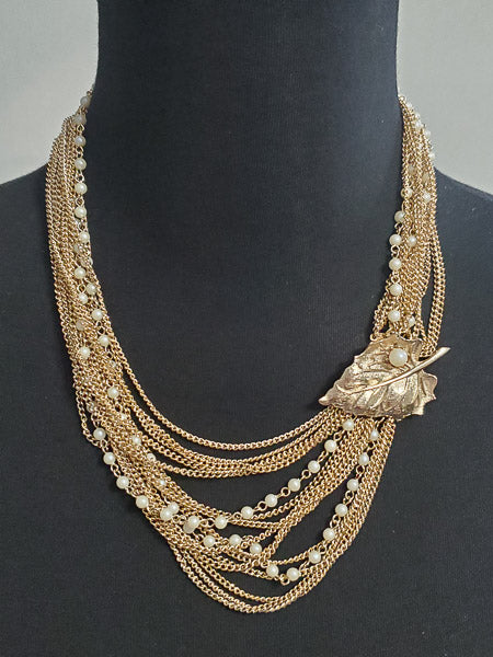 4092-Vintage Leaf Clasp Multi-Strand Necklace