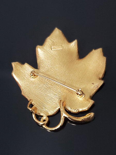 Trifari Brooch Large Leaf Gold Tone