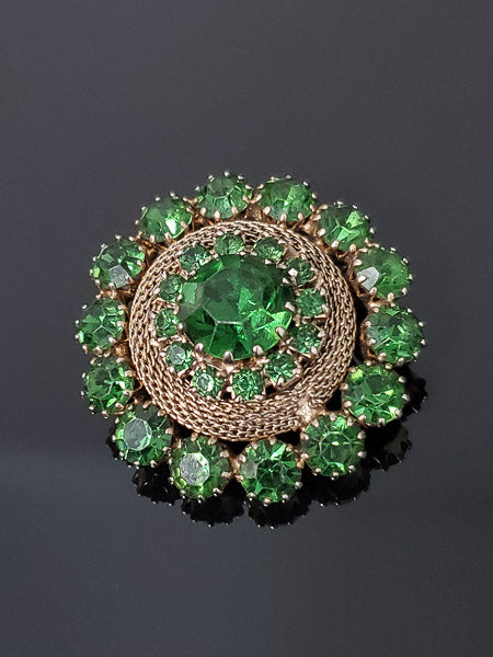 Vintage Green Rhinestone Weiss Brooch