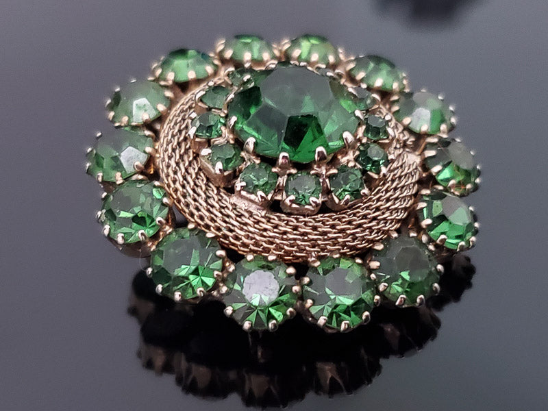 Vintage Green Rhinestone Weiss Brooch