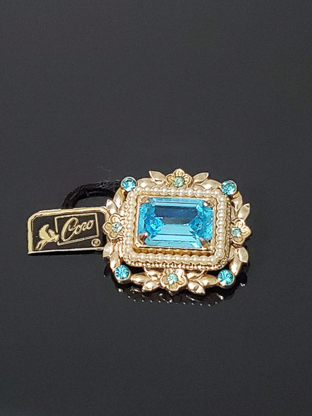 Vintage Coro Frame Motif Aqua Brooch