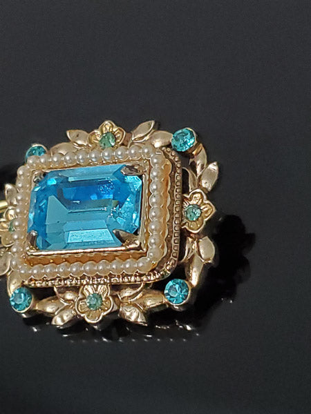 Vintage Coro Frame Motif Aqua Brooch