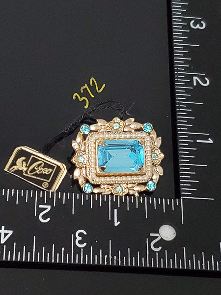 Vintage Coro Frame Motif Aqua Brooch