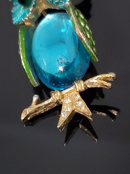 Vintage Signed Art Glass Owl Brooch