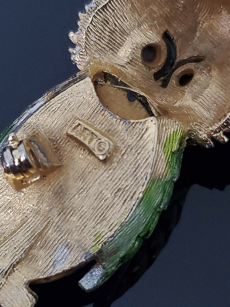 Vintage Signed Art Glass Owl Brooch