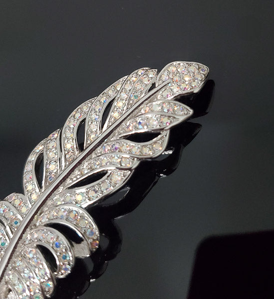 Swarovski Aurora Borealis Crystal Feather Brooch