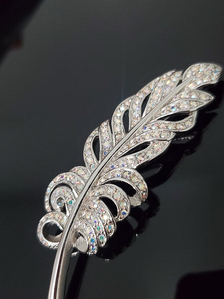 Swarovski Aurora Borealis Crystal Feather Brooch