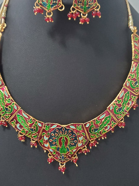 4282-Enamel Bollywood Indian Necklace Set